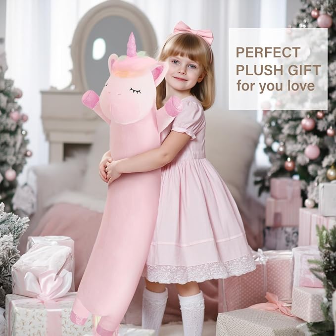 Unicorn Stuffed Animal,43.3 Inch Unicorn Plush,Long Unicorn Plushies Body Pillow, Pink Unicorn Plush Toy Gift for Girls