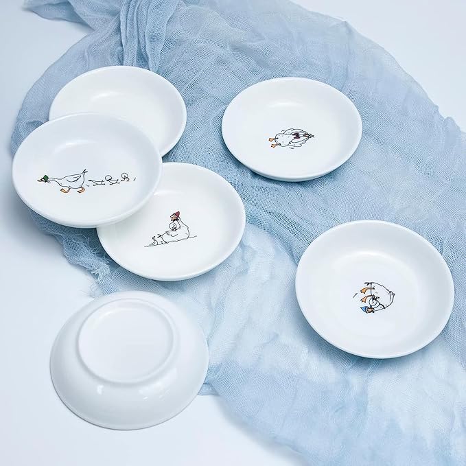 Super Cute Cartoon Animal Pattern Ceramic Sauce/Seasoning/Sushi Soy Dipping Bowl/Appetizer Plates/ Serving Dish Set (6)-Goose