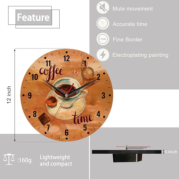 SPUNKER Wall Clock,Vintage Coffee 10 Inch Wall Clock,Butterfly Chocolate Small Battery Operated Wall Clocks Decorative for Kitchen/Living Room/Bedroom/Bathroom/Dining Room