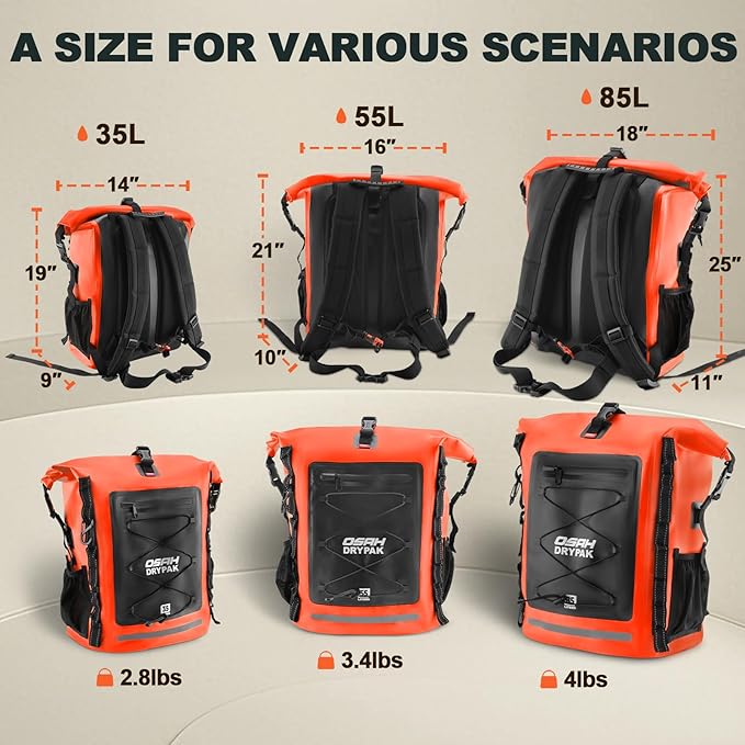 Waterproof Backpack Dry Bag 35L/55L β Heavy Duty Roll-Top Hiking Backpack Sack Keeps Gear Dry for Travel, Kayaking, Boating, Camping, Rafting and Fishing