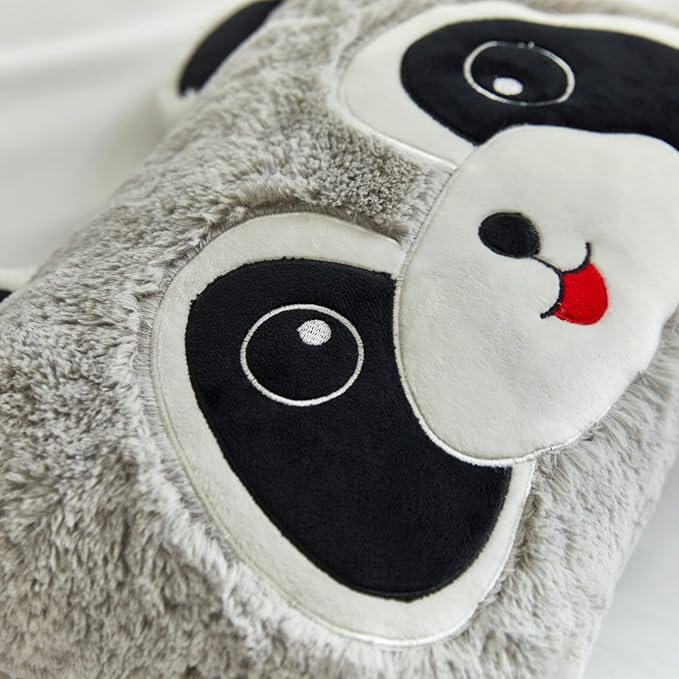 Stuffed Animal Lumbar Pillow, Super Soft Plush Cuddle Throw Pillow for Kids, Cute Racoon Pillow, 10 x 16 Inches, Grey