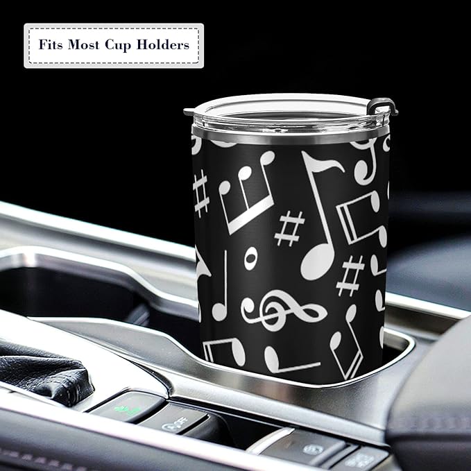 Tumbler Black White Music Note Insulated Coffee Cup Beverage Container Travel Mug with Straw and Lid Double Wall Stainless Steel 20oz Holiday Gift