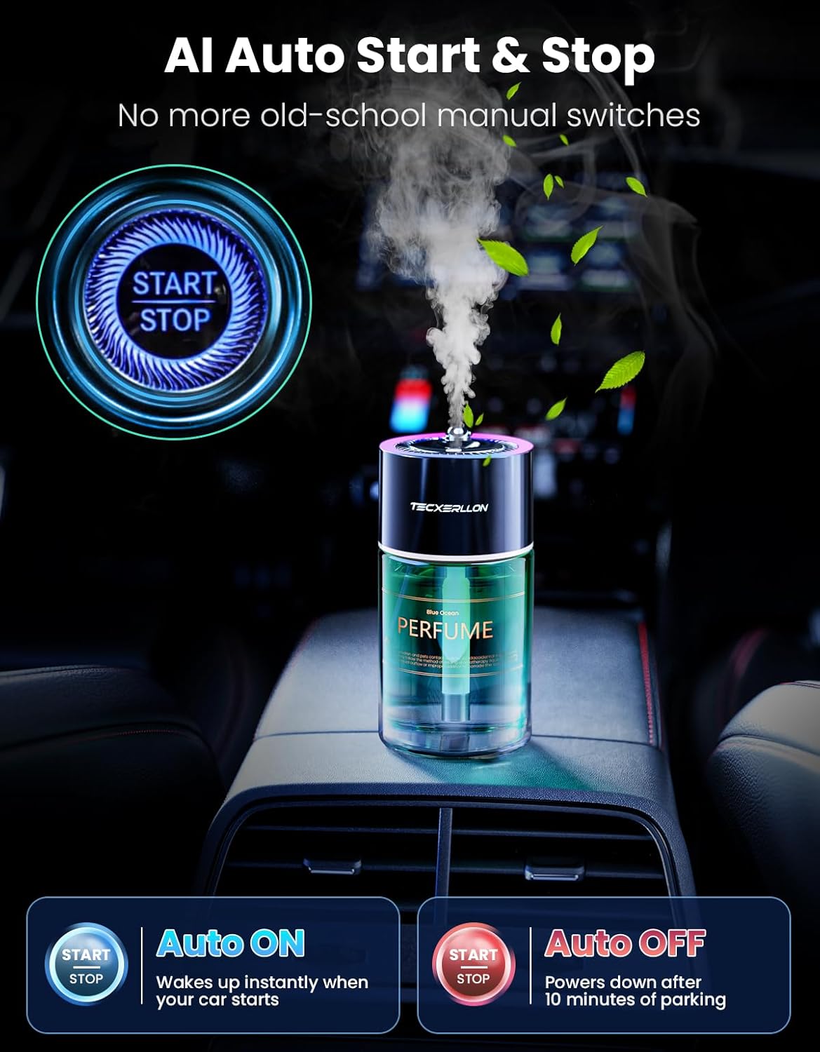 Car Air Freshener, Car Diffuser with RGB Ambient Light & Starry Ceiling, 4 Smart Scent Modes, 120-Day Runtime, Auto On/Off, USB-C Rechargeable, Cologne-Inspired Fragrance,120ML
