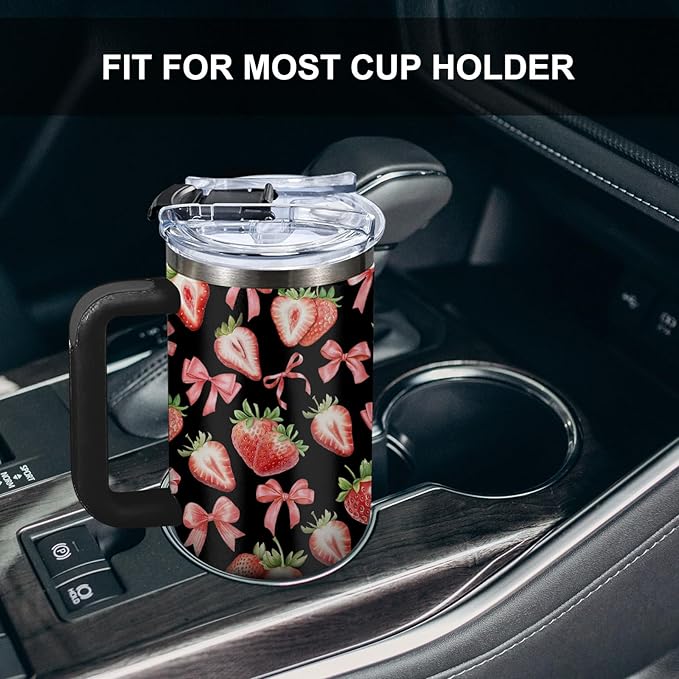 Strawberry 40 oz Tumbler with Handle and Straw - Double Wall Vacuum Insulated Coffee Cup Keeps Drinks Cold & Hot - Strawberries Festival Birthday Gifts for Strawberry Lovers Girls Women Sister