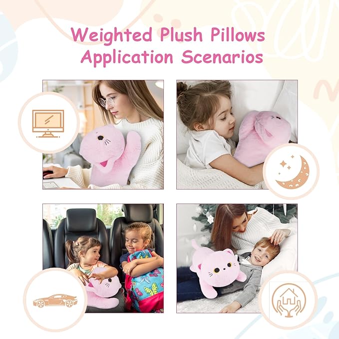 Weighted Cat Plush,Weighted Pink Cat Stuffed Animal for Kids,Kawaii Large Cat Hugging Weighted Plush Pillow Toys Gifts for Kids,18 Inch,2 Lbs