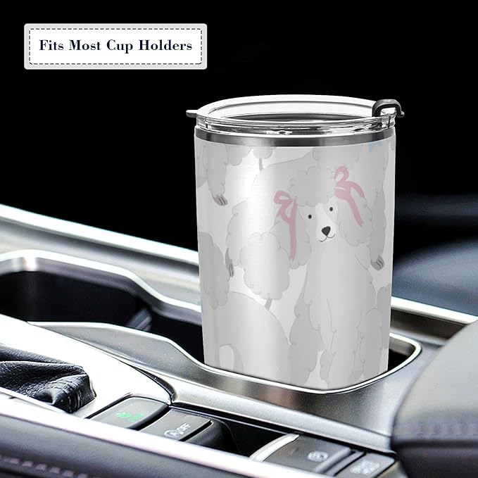 Tumbler Grey Cute Poodles Insulated Coffee Cup Beverage Container Office Travel Mug with Straw and Lid 20oz Back to School Gift