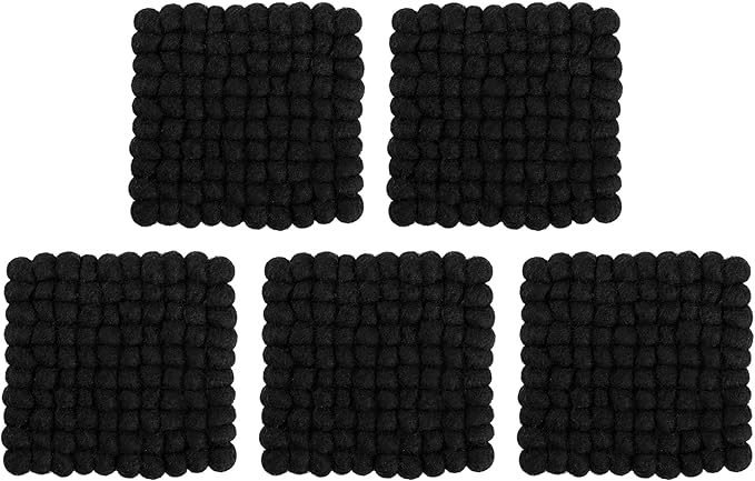 Square Felt Ball Coasters - 100% Merino Wool Table Coasters - Felt Coaster Pads, Absorbent Trivet for Drinks - Heat Resistant, Thick & Durable Hand Felted in Nepal by Woolygon- Multicolor - Set of 5