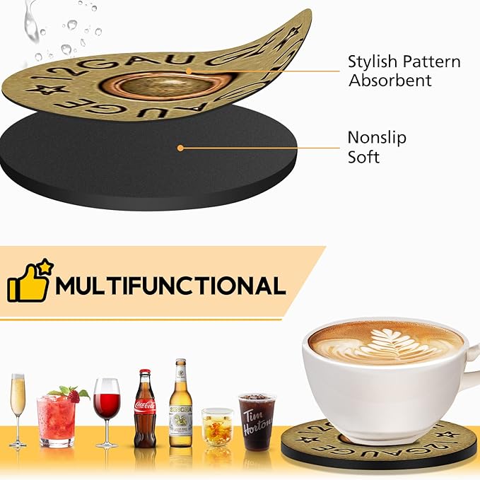 Swooflia Coasters for Drinks Coffee Table, 12 Gauge Vintage Bronze Silicone Absorbent Cup Coaster Set Housewarming Kitchen Home Wooden Desk Office Bar Tabletop Decor 6 Pack