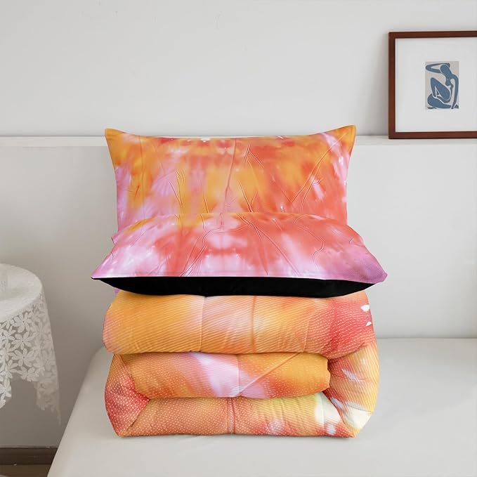 Boho Comforter Set Spiral Tye Dye Pattern 3pc Down Comforter King Size Rainbow Bedding Sets with 2 Pillowcases Soft Comfortable Machine Washable,Trippy Psychedelic Gypsy Duvet Quilt Set for Teen Girl