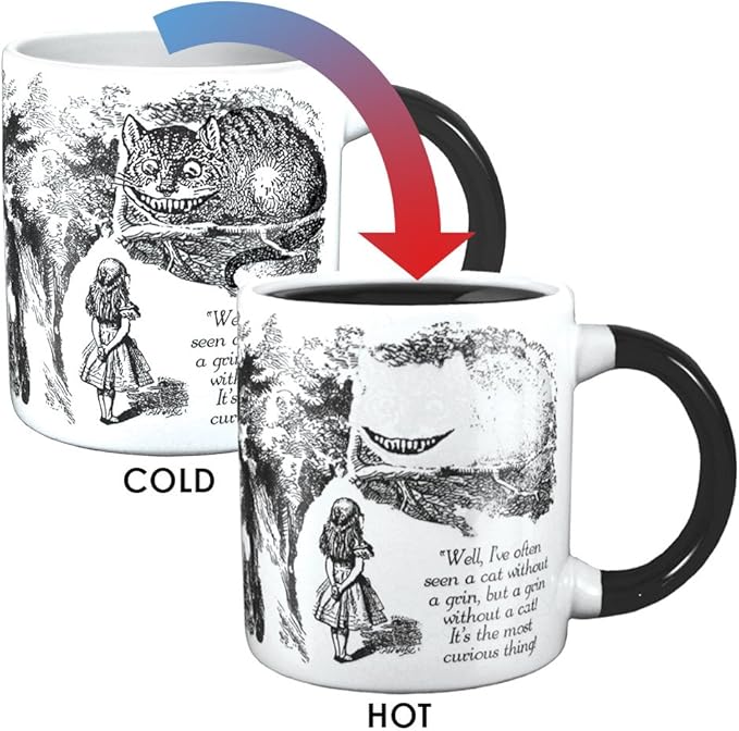 The Unemployed Philosophers Guild Heat Transforming Disappearing Cheshire Cat Mug - Hot Coffee Leaves Behind Only the Grin, Comes in Gift Box, 12oz
