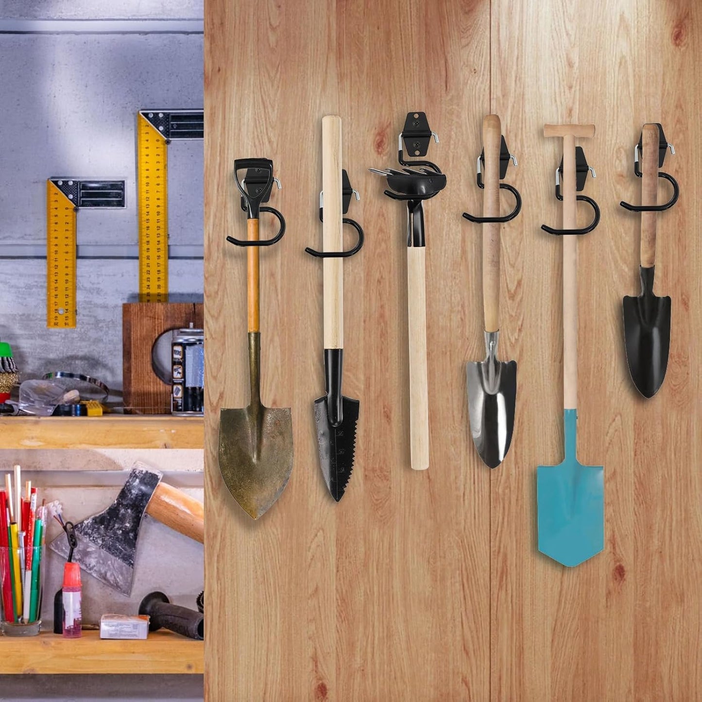 16 Pack Metal Broom Hooks, Heavy Duty Garage Holder Wall Mount, S Type Anti-Slip Mop Rack, Cleaning Tools Holder Storage Organizer Hanger for Shovel Rakes Shed Garden Lawn Yard