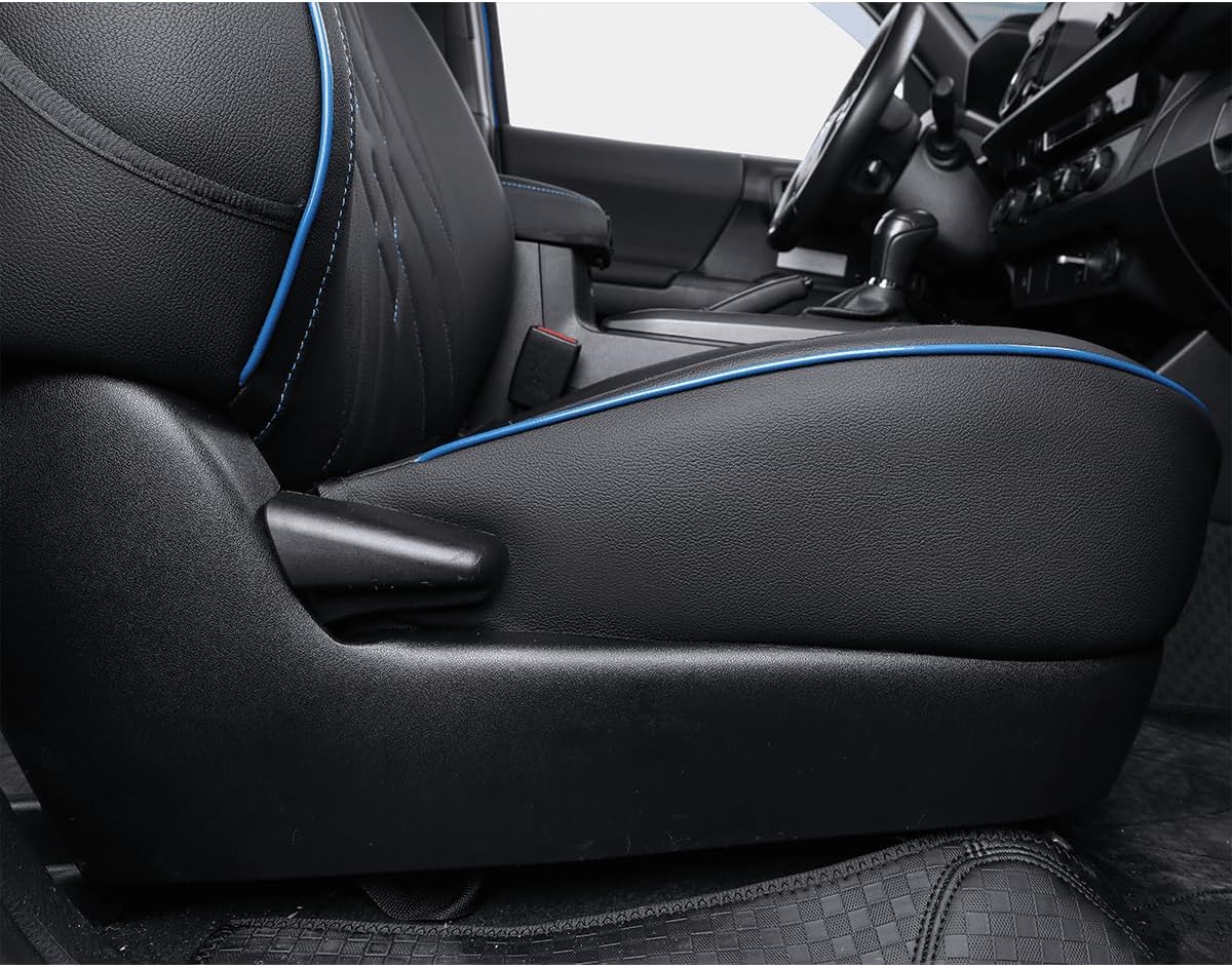 EKR Tacoma Back Seat Covers Custom for Select Toyota Tacoma (Hybrid) 2024 2025 Double cab TRD Sport,TRD Off-Road,Limited,Trailhunter- Second Row Only,Leather (Black with Blue Trim)