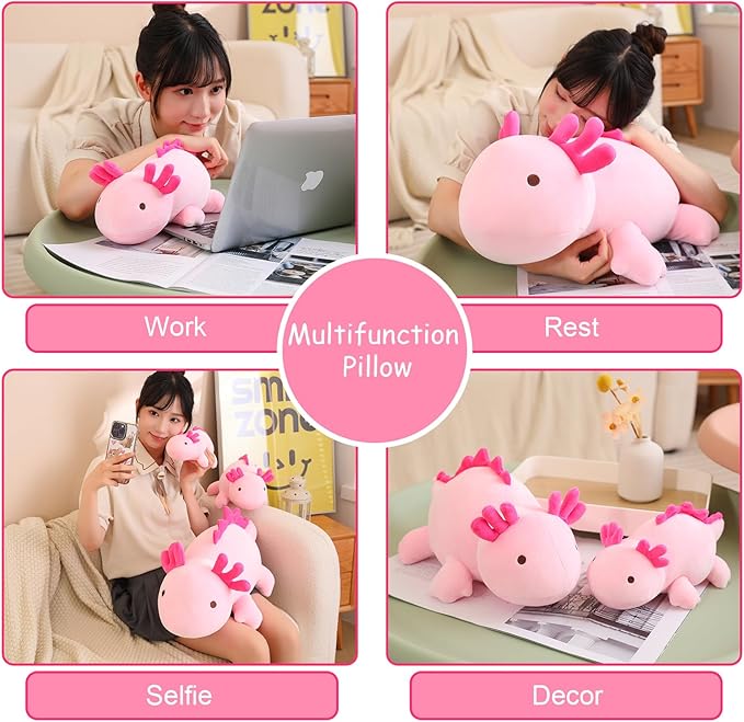 SQEQE Weighted Axolotl Plush Toy, Pink Axolotl Stuffed Animals Cute Plush Pillow, Cute Weighted Stuffed Animals Gifts for Girls & Boys Pink 9.8 Inch, 0.8 Lbs