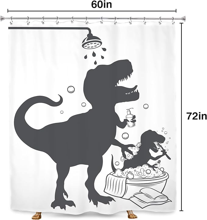 SVBright Kids Funny Dinosaur Shower Curtain 60Wx72L Inch Cartoon Animal Dino Taking Shower Silhouette Shadow Cute Boys Cool 12 Pack Hooks Polyester Waterproof Fabric Bathroom Bathtub Panels