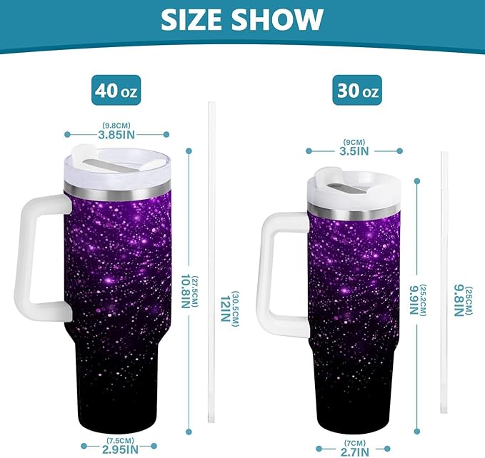 Boccsty Glowing Sparkles Purple Glitter Insulated Tumblers Reusable Stainless Steel Tumbler 30 oz Cup Coffee Travel Mug Water Bottle with Handle & Flip Straw for Home Office Car
