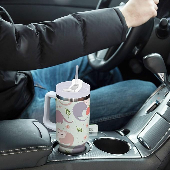Boccsty Possums Cute Animal Insulated Tumblers Reusable Stainless Steel Tumbler 40 oz Cup Coffee Travel Mug Water Bottle with Handle & Flip Straw for Home Office Car