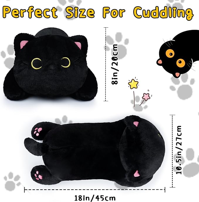 Weighted Stuffed Animals - Weighted Black Cat Plush,18in Weighted Cat Stuffed Animal,Cute Large Black Cat Plushie Soft Hugging Kitten Plush Pillow Toy Gifts for Kids Boys Girls