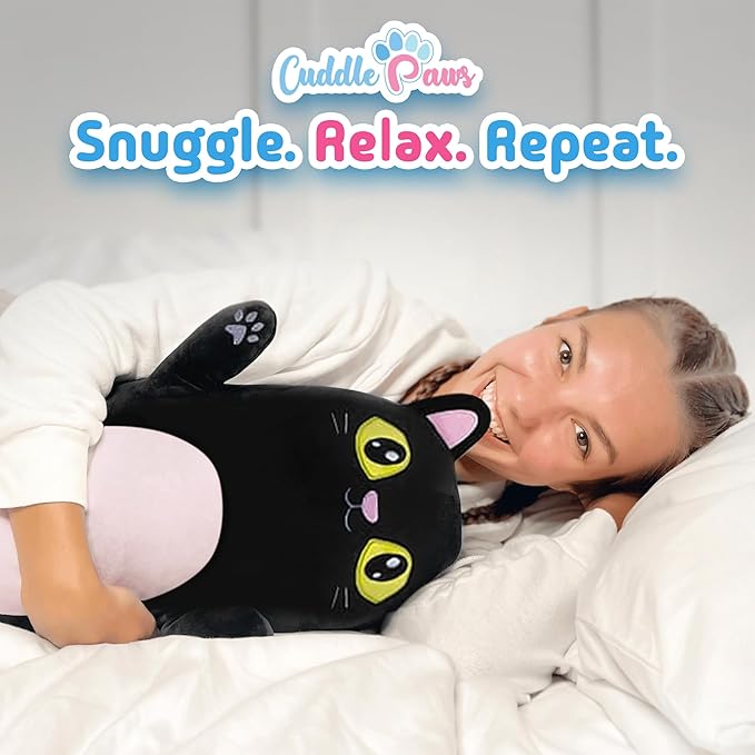 Stuffed Animal Black Cat Body Pillow – Soft Plush Toy & Throw Pillow for Kids, Medium (23 Inches), for Girls