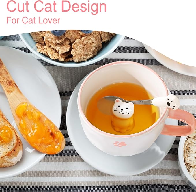 BigNoseDeer Kawaii Cat Mug with 3D Kitty Inside Cute Mugs Ceramic Tea Cup Coffee Mug Gifts for Women Girlfriend Kids White Elephant Gifts (13oz)