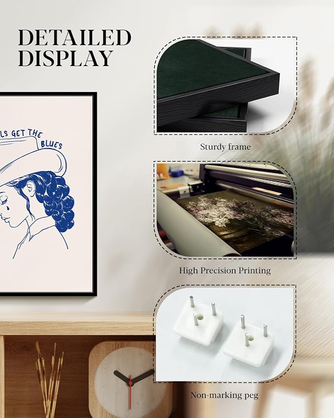 Vintage Cowgirl Portrait Artwork Even Cowgirls Get the Blues, Framed Canvas Wall Art 12"x16" Minimalist Western-Style Decor, Emotional Stylish Tearful Cowgirl Print Home Modern Spaces
