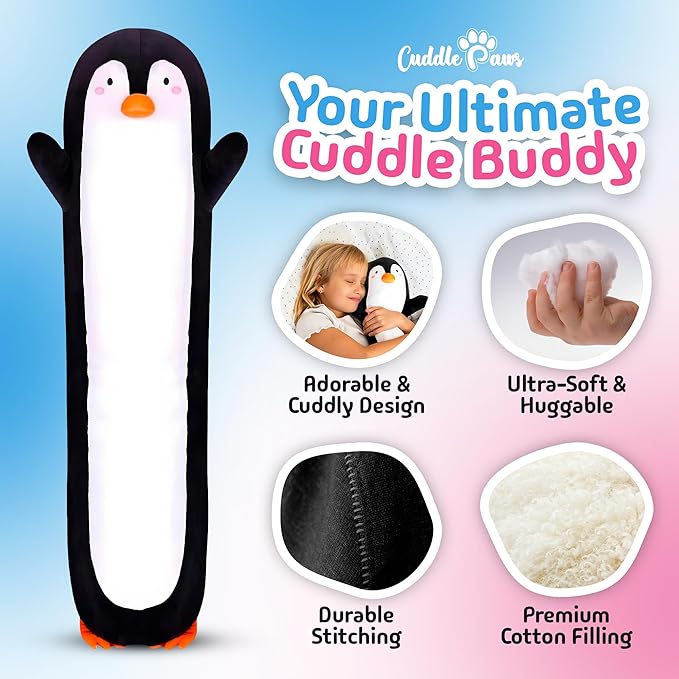 Stuffed Animal Penguin Body Pillow – Soft Plush Toy & Throw Pillow for Kids, Small (23 Inches), for Girls