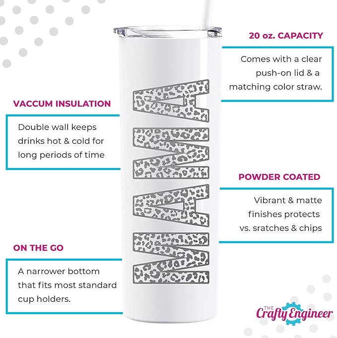 The Crafty Engineer Leopard Print MAMA Tumbler - 20 oz Laser Engraved Mom Gift (Nightshade)
