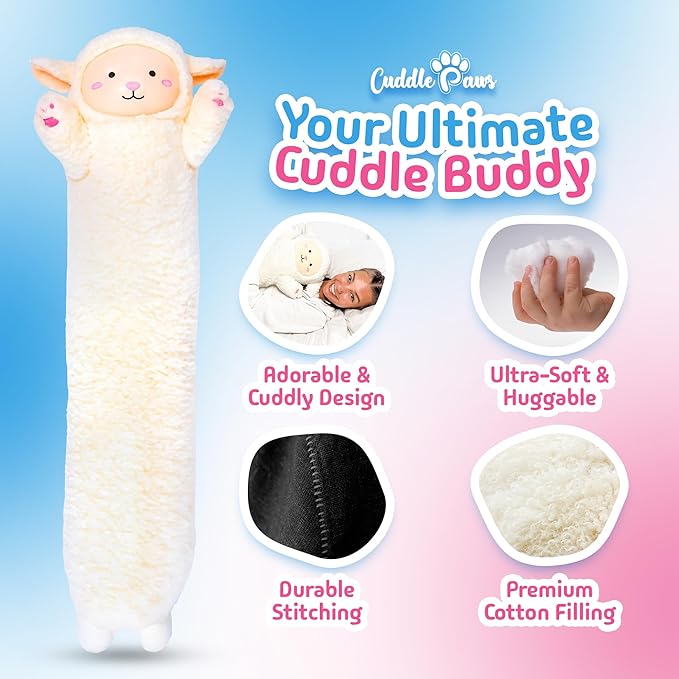 Stuffed Animal Lamb Body Pillow – Soft Plush Toy & Throw Pillow for Kids, Large (47 Inches), Soft Plushies Stuff Gift for Girls
