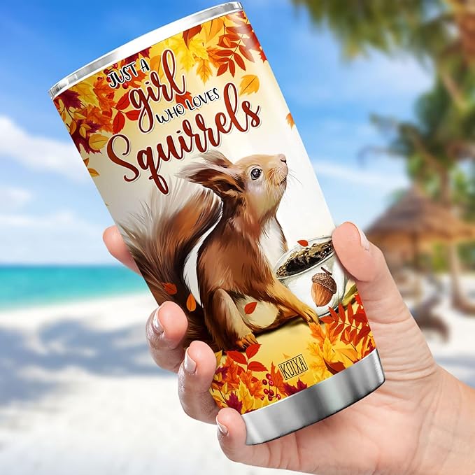 Squirrel Tumbler 20oz Just A Girl Who Loves Squirrels Insulated Stainless Steel Coffee Cup With Lid Cute Animal Gifts Squirrel Novelty Items Autumn Themed Mugs For Girls