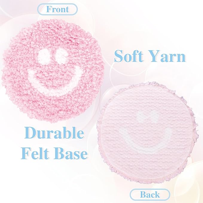 Whaline 4Pcs Smile Face Tufted Coasters Cute Preppy Drink Coasters Colorful Happy Face Cup Mat Pad for Drinks Car Desk Kitchen Home Accessories Coffee Table Gift