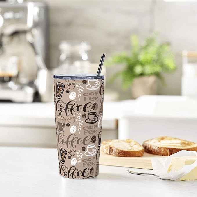 Tumbler with Lid and Straw, 20 Oz Stainless Steel Insulated Water Bottle Travel Coffee Mug