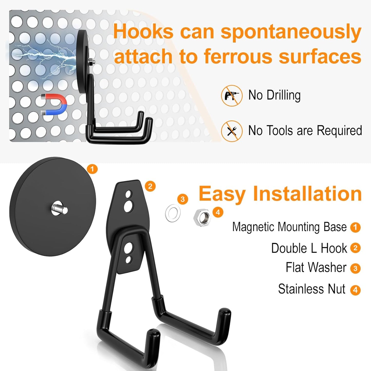 ENUODA Strong Magnetic Hooks Heavy Duty 2 Pack Garage Hooks Heavy Duty Magnet Utility Hooks for Hanging Yard Tools Extension Hose Power Tools Workshop Organization Outdoor Indoor, 25Lbs