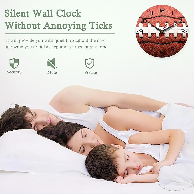 Wall Clocks,American Football Laces 10 Inch Wall Clock,Summer Small Battery Operated Wall Clocks Decorative for Kitchen/Living Room/Bedroom/Bathroom/Dining Room