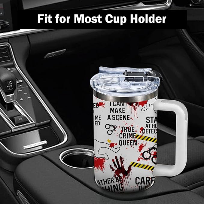 True Crime Gifts for Women Men - 40oz Funny Crime Scene Tumbler, Stainless Steel Travel Mug for Horror Podcast Fans, Crime Junkie Merch, Christmas Birthday Detective Lover Gift