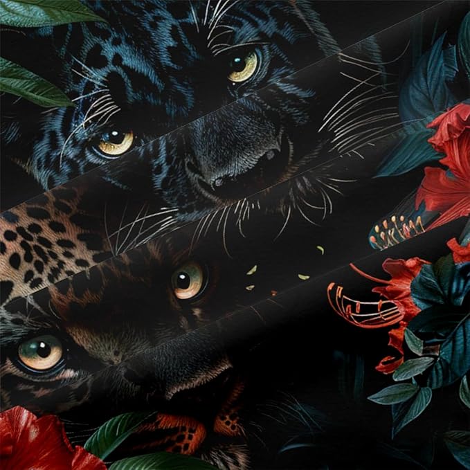 Black Cheetah Comforter Set Queen Tropical Jungle Leopard Bedding Set Wild Animal Bedding Green Leaves Red Floral Comforters Ultra Soft Down Alternative Comforter Sets for Boys Girls Teens