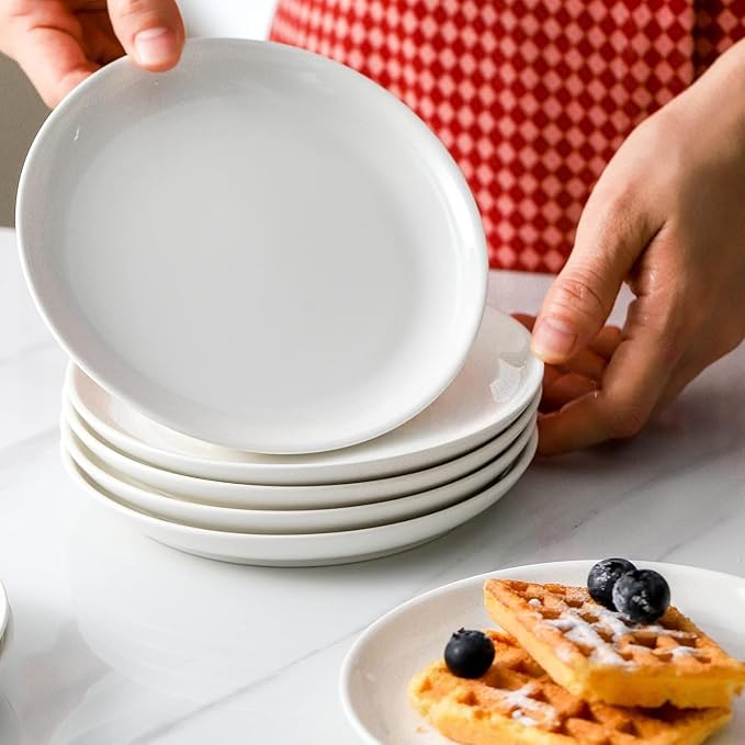25 Piece Ceramic Appetizer Plates, 5.6 Inch Small Dessert Plates Set, White Round Plates for Bread, Butter, Snack, Lightweight Dinnerware Saucer Sets - Ivory, Oven, Microwave & Dishwasher Safe