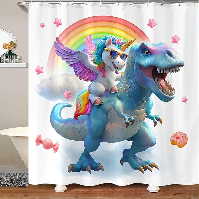 Yeoiat are You Pooping Shower Curtain Funny Shower Curtain Dinosaur Shower Curtains for Bathroom Cute Shower Curtain Set with 12 Hooks Unicorn-01 72×72 Inches