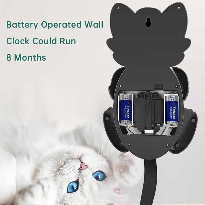 Soobest 18 Inch 3D Large Cat Wall Clock Battery Operated Silent Non Ticking with Moving Eyes and Pendulum Tail, Retro Kids Analog Wall Clock for Gift Decor Black