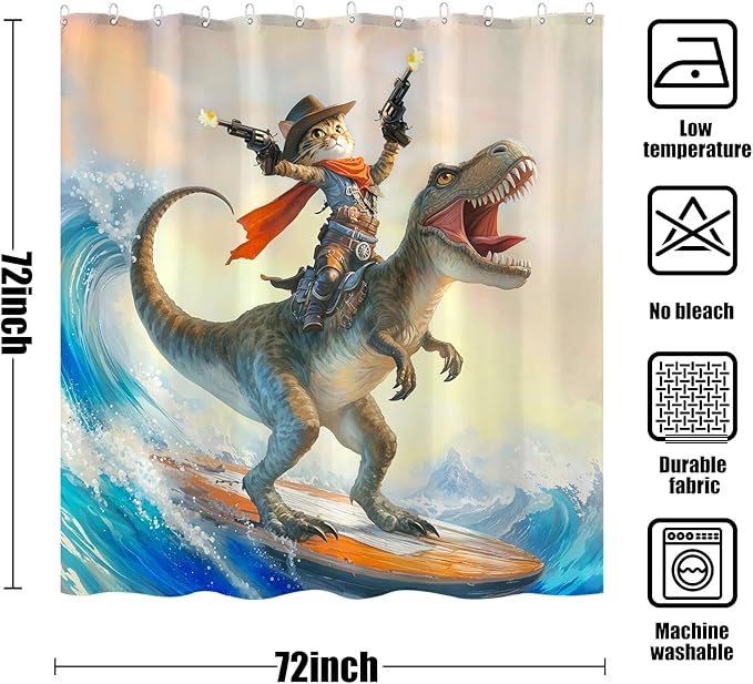Yeoiat Cowboy Cat Shower Curtain Funny Shower Curtain Dinosaur Shower Curtains for Bathroom Fun Shower Curtain Set with 12 Hooks Dinosaur03 72×72 Inches