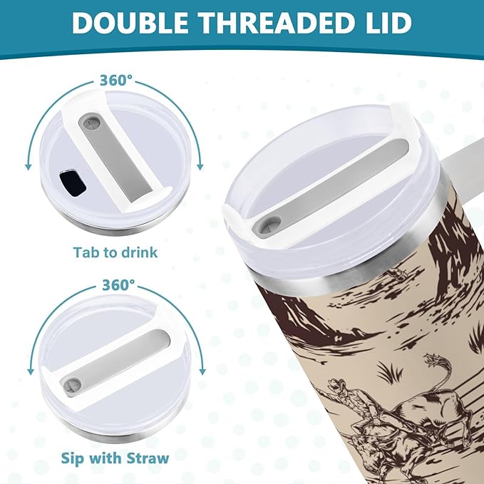 Boccsty Cowboy Cacti Insulated Tumblers Reusable Stainless Steel Tumbler 40 oz Cup Coffee Travel Mug Water Bottle with Handle & Flip Straw for Home Office Car