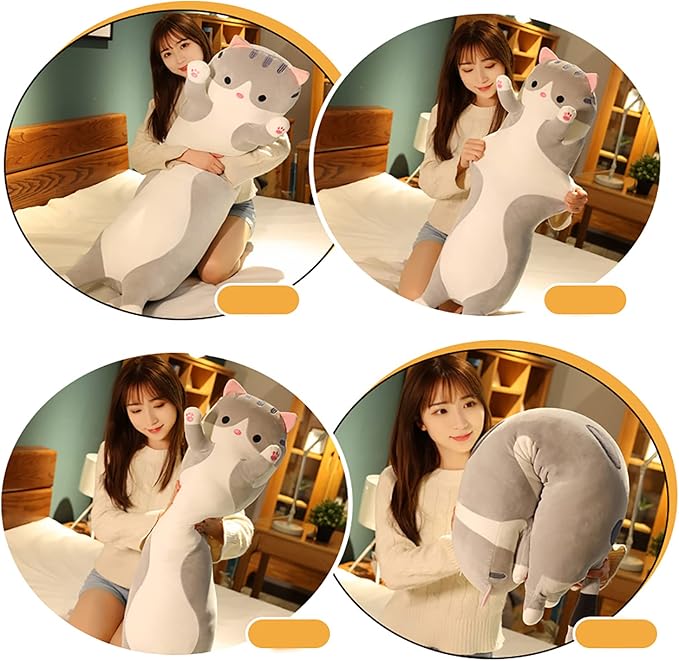 Soft Cat Plush Long Stuffed Animal Sleeping Pillow - Cotton Kitten, Cute Long Body Pillow, Gift for Kids, Girlfriend (19.7inch/50cm, Pink)