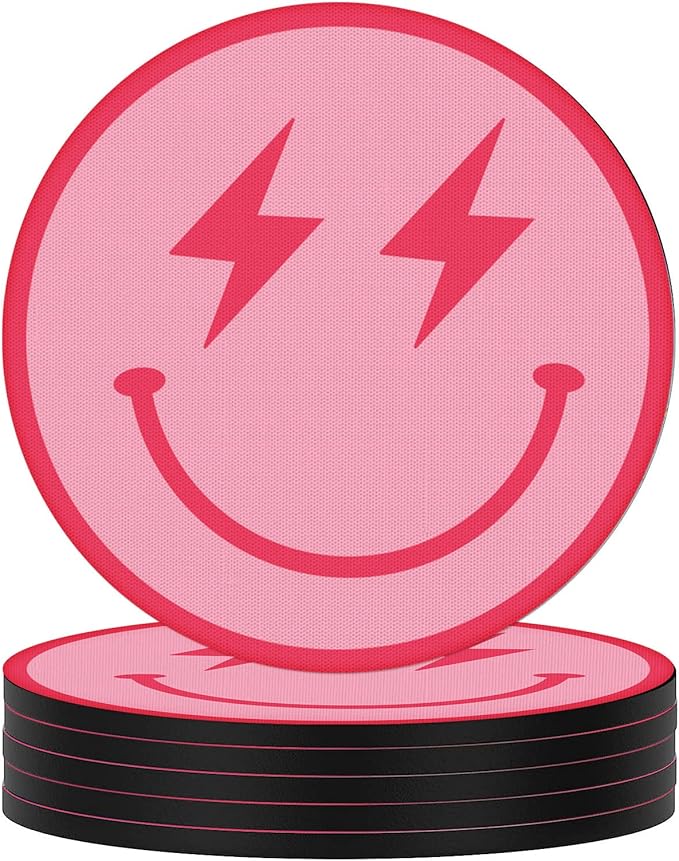 Swooflia Coasters for Drinks Coffee Table, Smile Face Cute Silicone Absorbent Cup Coaster Set Housewarming Kitchen Home Wooden Desk Office Bar Tabletop Decor 6 Pack