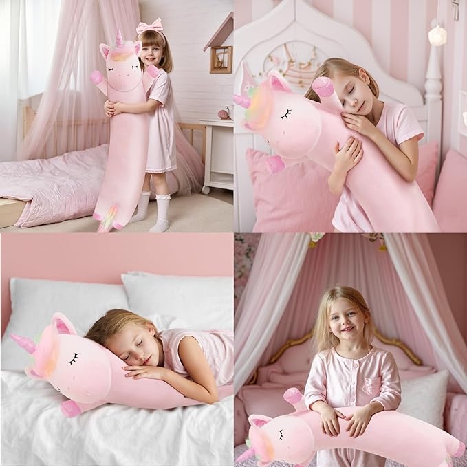 Unicorn Stuffed Animal,43.3 Inch Unicorn Plush,Long Unicorn Plushies Body Pillow, Pink Unicorn Plush Toy Gift for Girls