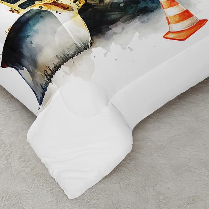 Bulldozer Comforter Set Full Engineering Vehicle Bedding Sets 3PCS for Kids Teen Adult Toy Room Decor Ultra-Soft Lightweight Microfiber 1 Comforter with 2 Pillowcases