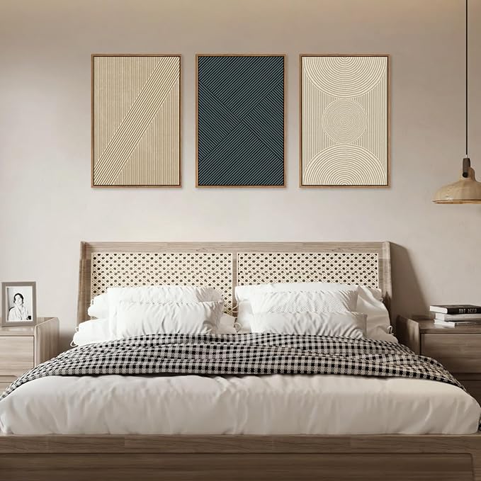 Ausril Boho Abstract Framed Canvas Wall Art Set, Neutral Beige Wall Decor, Mid Century Modern Wall Painting, Large Minimalist Textured Art Print for Living Room, Bedroom, Office 36"x24"x3