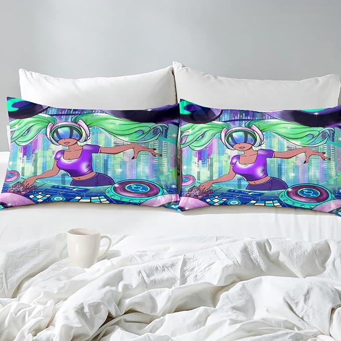 Black Girl Magic Comforter Set Queen Size, African American DJ Girl Pattern Soft Microfiber 3 Piece Quilt Set with 2 Pillowcases Queen Size Comforter Set Gifts for Black Women Girls