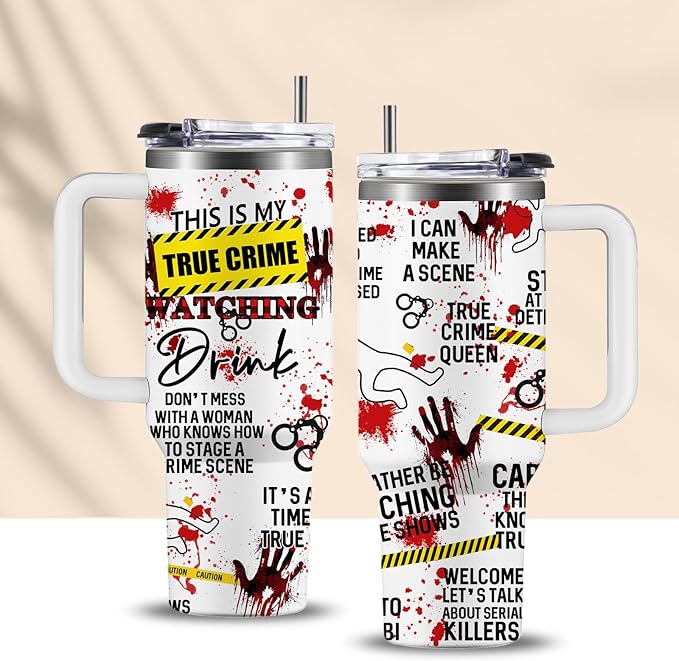 True Crime Gifts for Women Men - 40oz Funny Crime Scene Tumbler, Stainless Steel Travel Mug for Horror Podcast Fans, Crime Junkie Merch, Christmas Birthday Detective Lover Gift