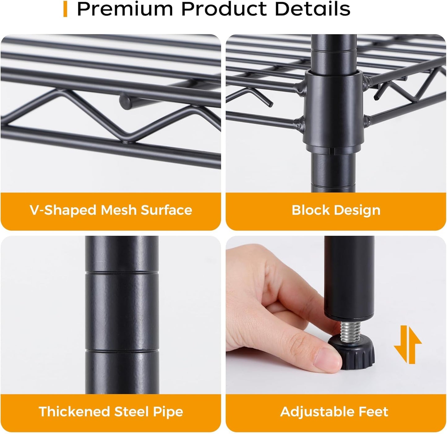 Homeiju 4 Tier Shelving Unit,Heavy-Duty Height Adjustable Storage Rack 1300 LBS Capacity with Adjustable Feet ,Metal Storage Shelves Wire Shelf for Kitchen Garage Laundry ,13.77"D x 35.43"W x 54.33"H