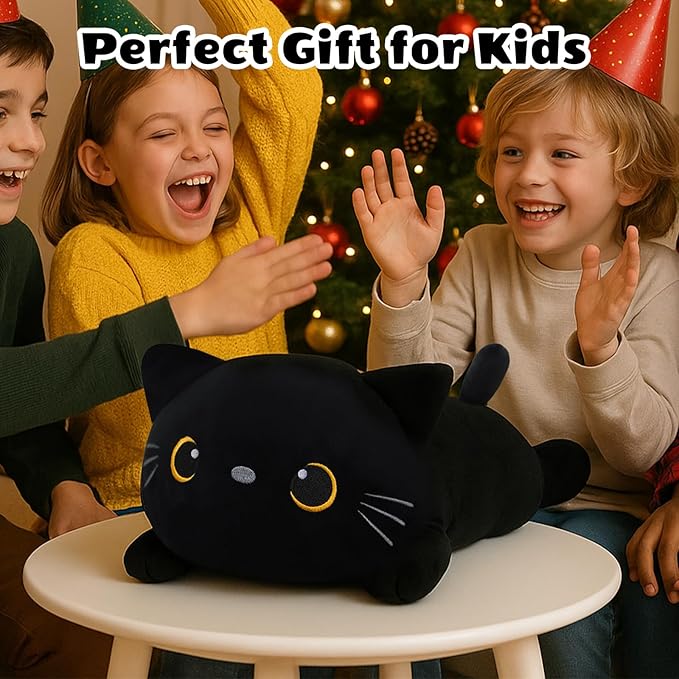 SQEQE Black Cat Mommy Stuffed Animal with 4 Babies Cat in her Tummy, Cute Black Cat Plush Toys for Kids, Gifts Ideal for Christmas, Valentine's, Birthday