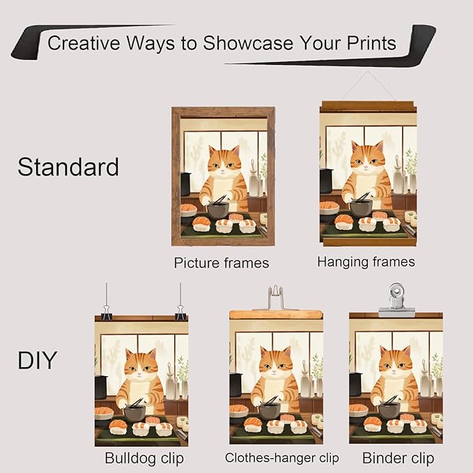 Vintage Cat Chef Kitchen Poster,Funny Food Canvas Wall Art,Cute Cat Cooking Sushi Print, Retro Kitchen Wall Decor, Whimsical Kitchen Art for Home, Dining Room, Cafe 16x24 in Unframed