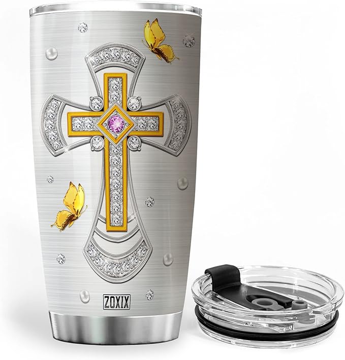 ZOXIX Pastor Tumbler For Men Nutrition Fact Cup With Lid 20oz Jewelry Style Christian Cross Stainless Steel Tumblers For Pastors Ministers Preachers Faith Gifts For Men Religious